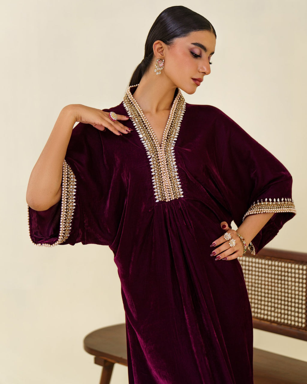1-Piece Purple Velvet Embroidered