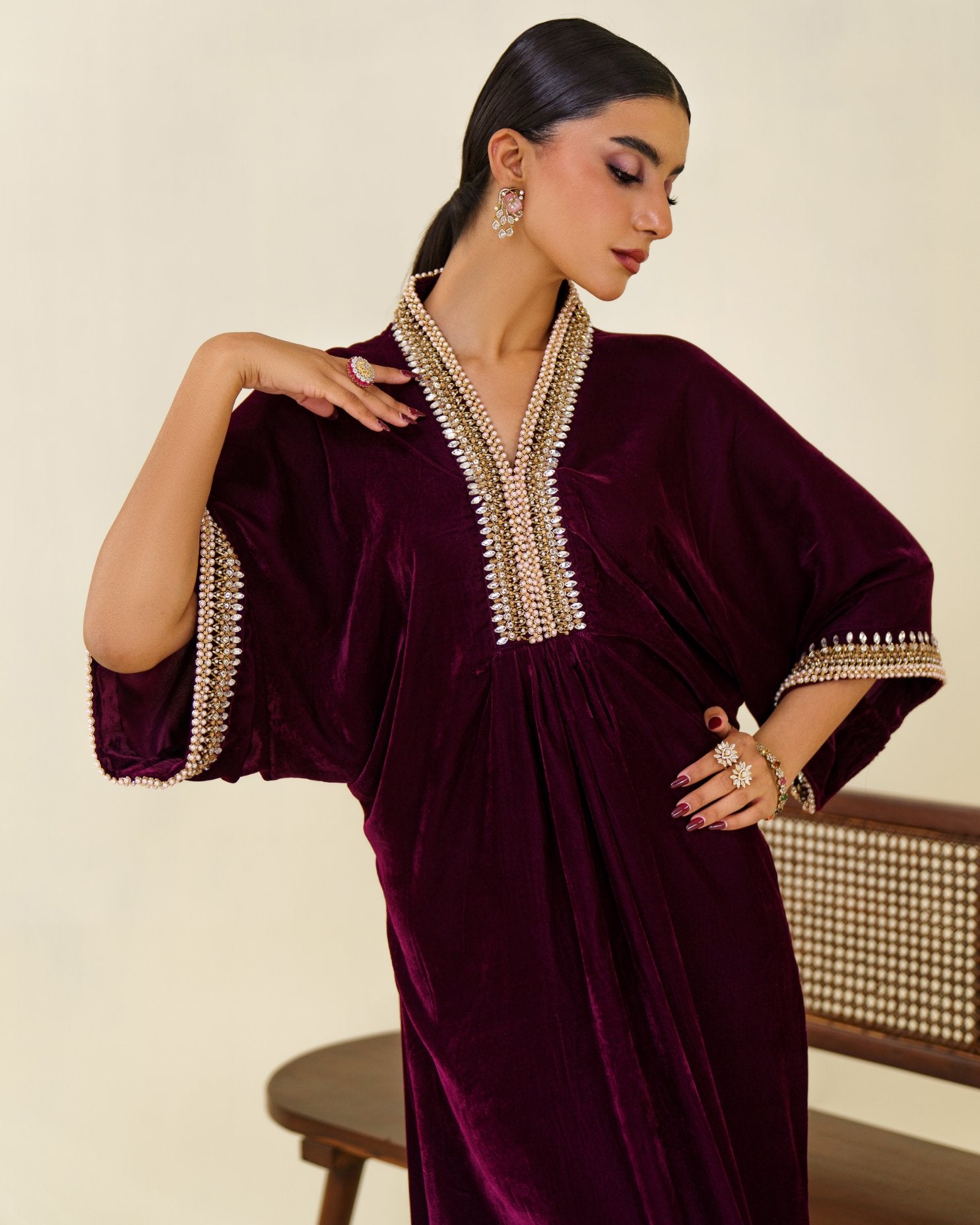 1-Piece Purple Velvet Embroidered