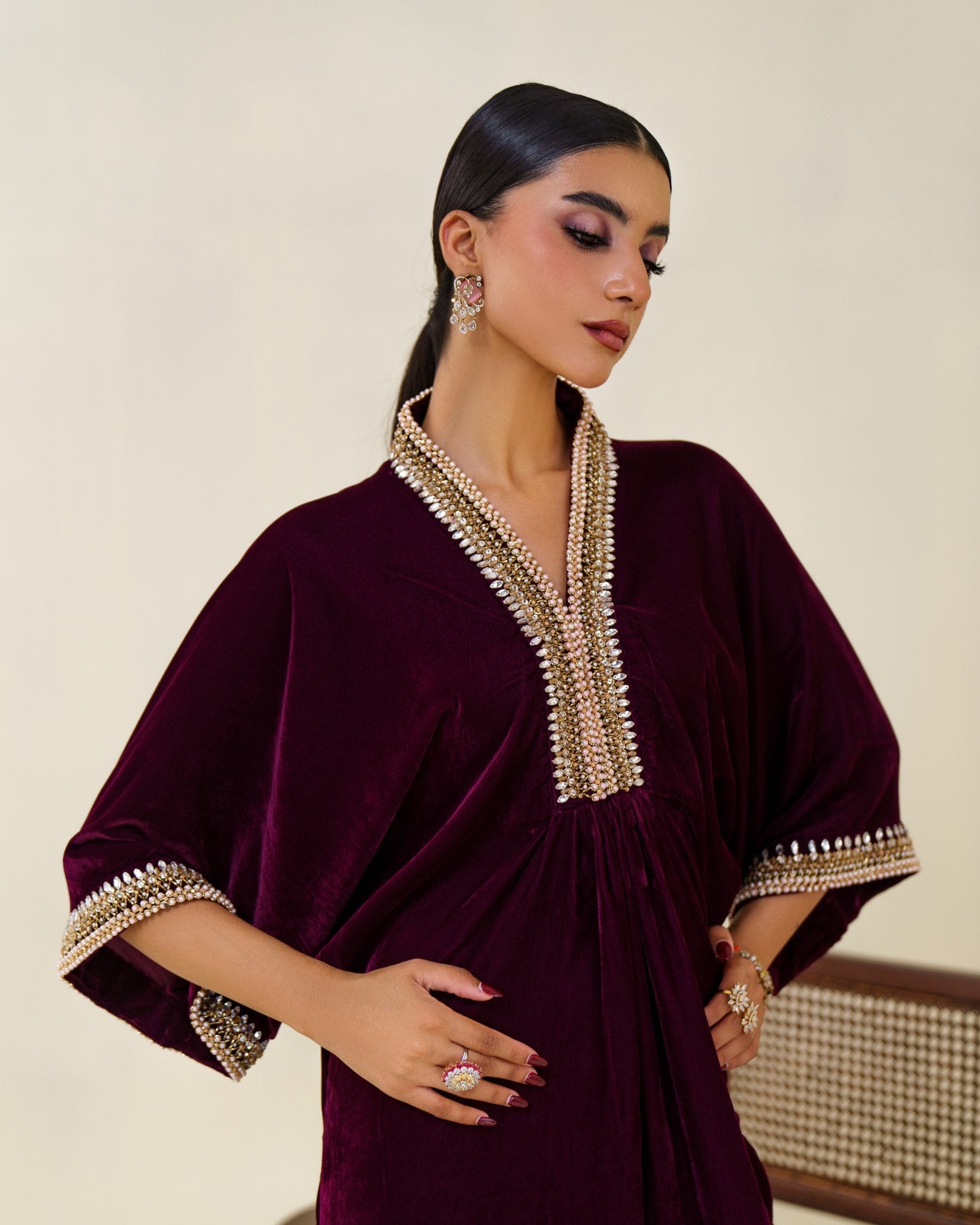 1-Piece Purple Velvet Embroidered