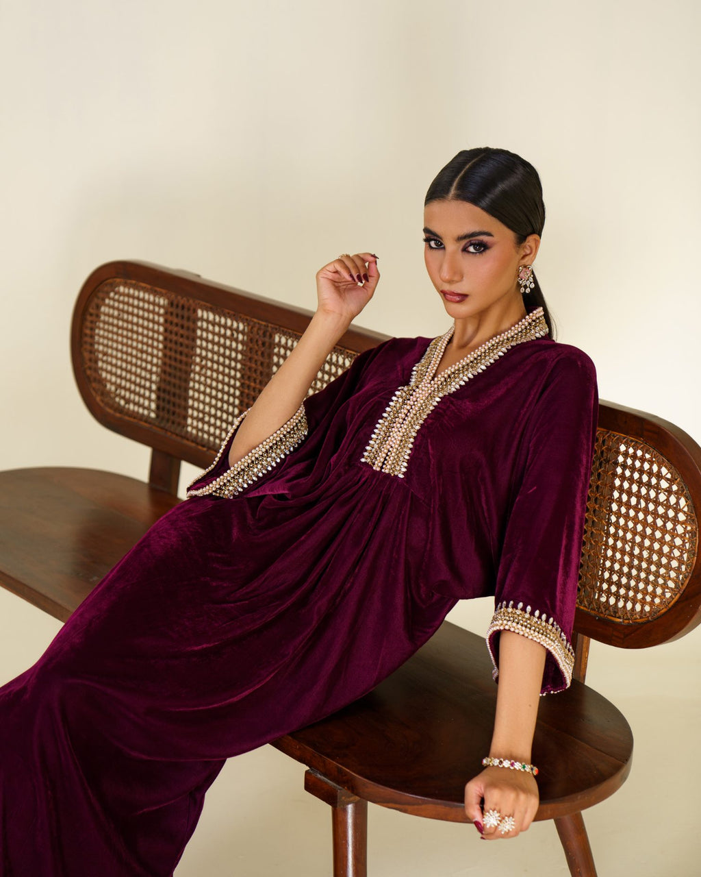 1-Piece Purple Velvet Embroidered