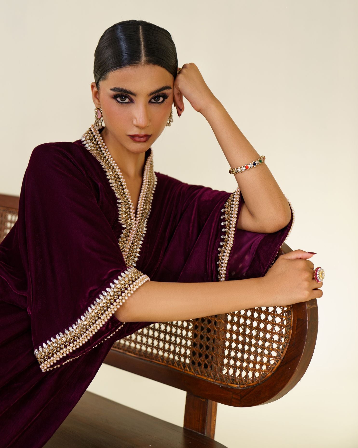 1-Piece Purple Velvet Embroidered