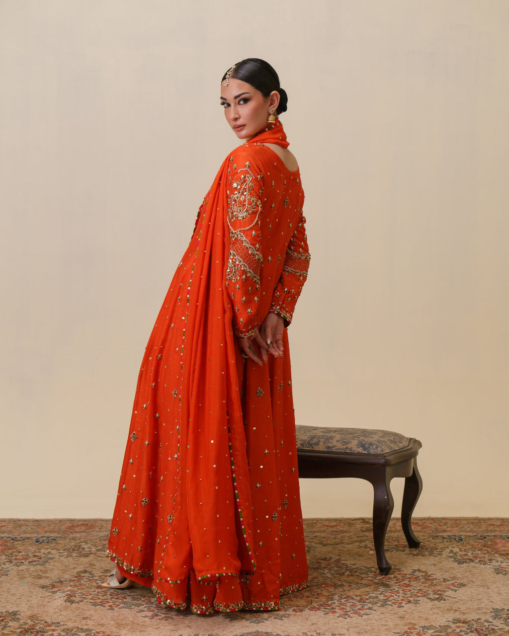 3-Piece Orange Anarkha Raw Silk Embroidered