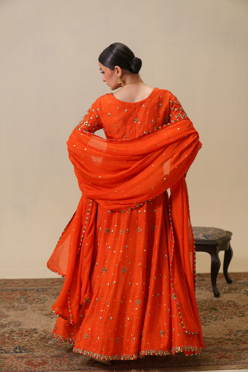 3-Piece Orange Anarkha Raw Silk Embroidered