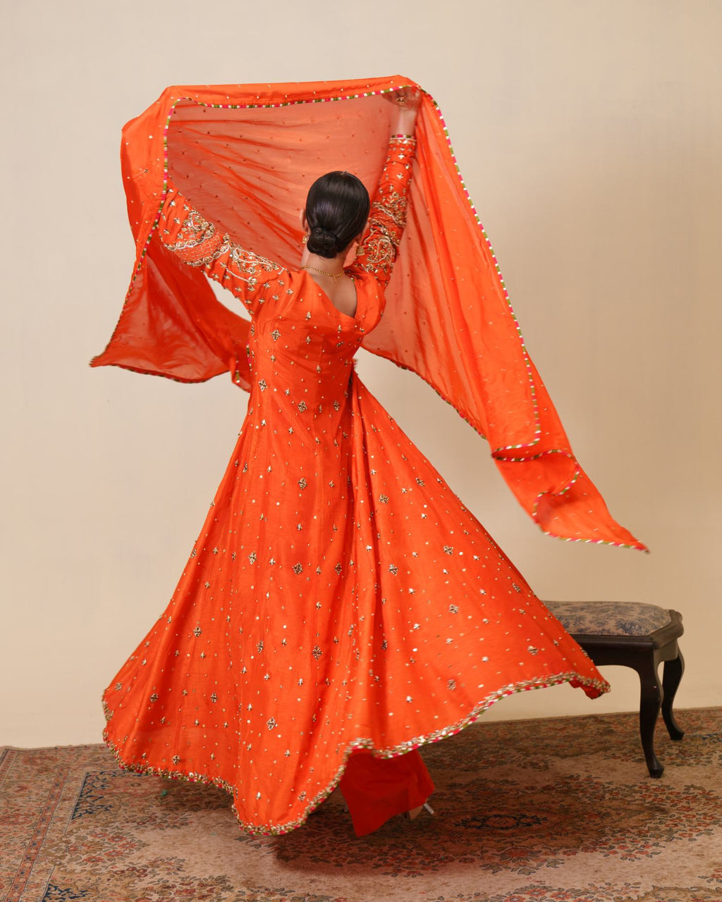 3-Piece Orange Anarkha Raw Silk Embroidered