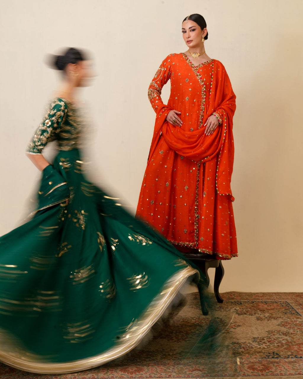 3-Piece Orange Anarkha Raw Silk Embroidered