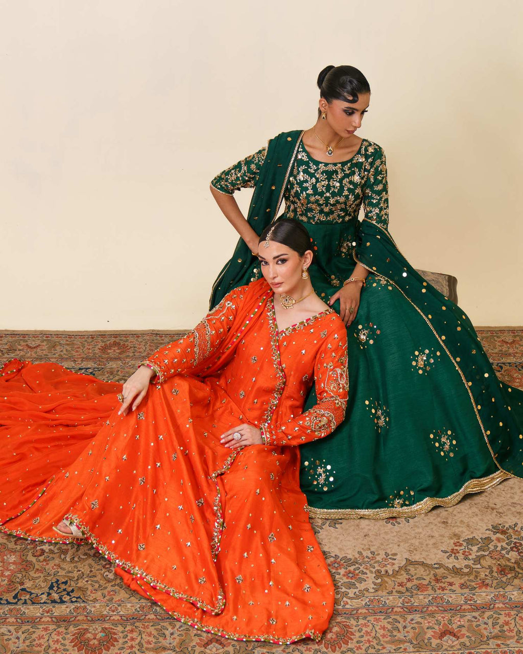 3-Piece Orange Anarkha Raw Silk Embroidered