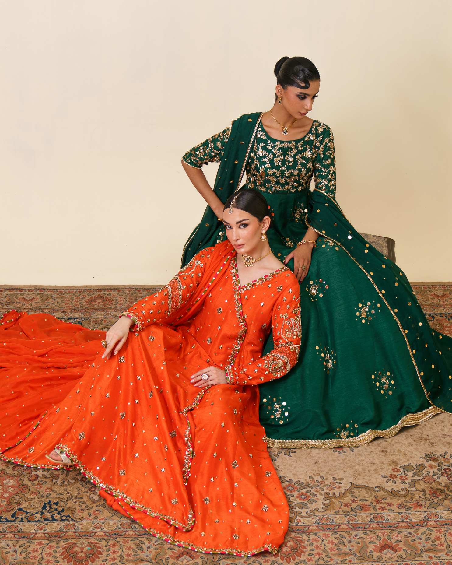 3-Piece Orange Anarkha Raw Silk Embroidered