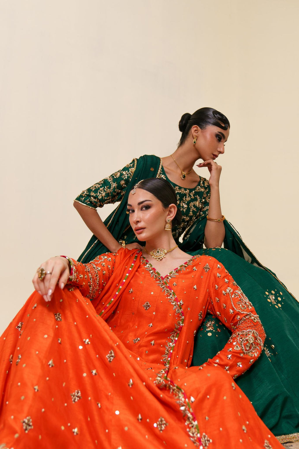 3-Piece Orange Anarkha Raw Silk Embroidered