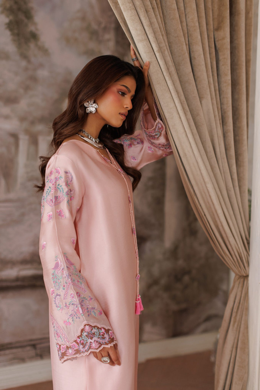 2-Piece Pink Kaftan Shisha Silk Embroidered