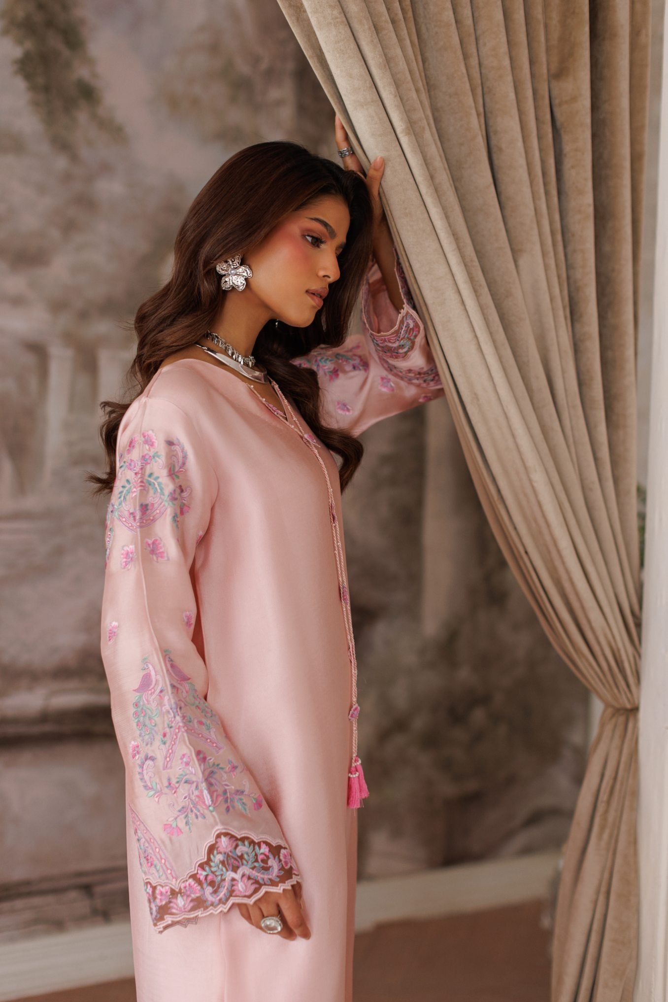 2-Piece Pink Kaftan Shisha Silk Embroidered