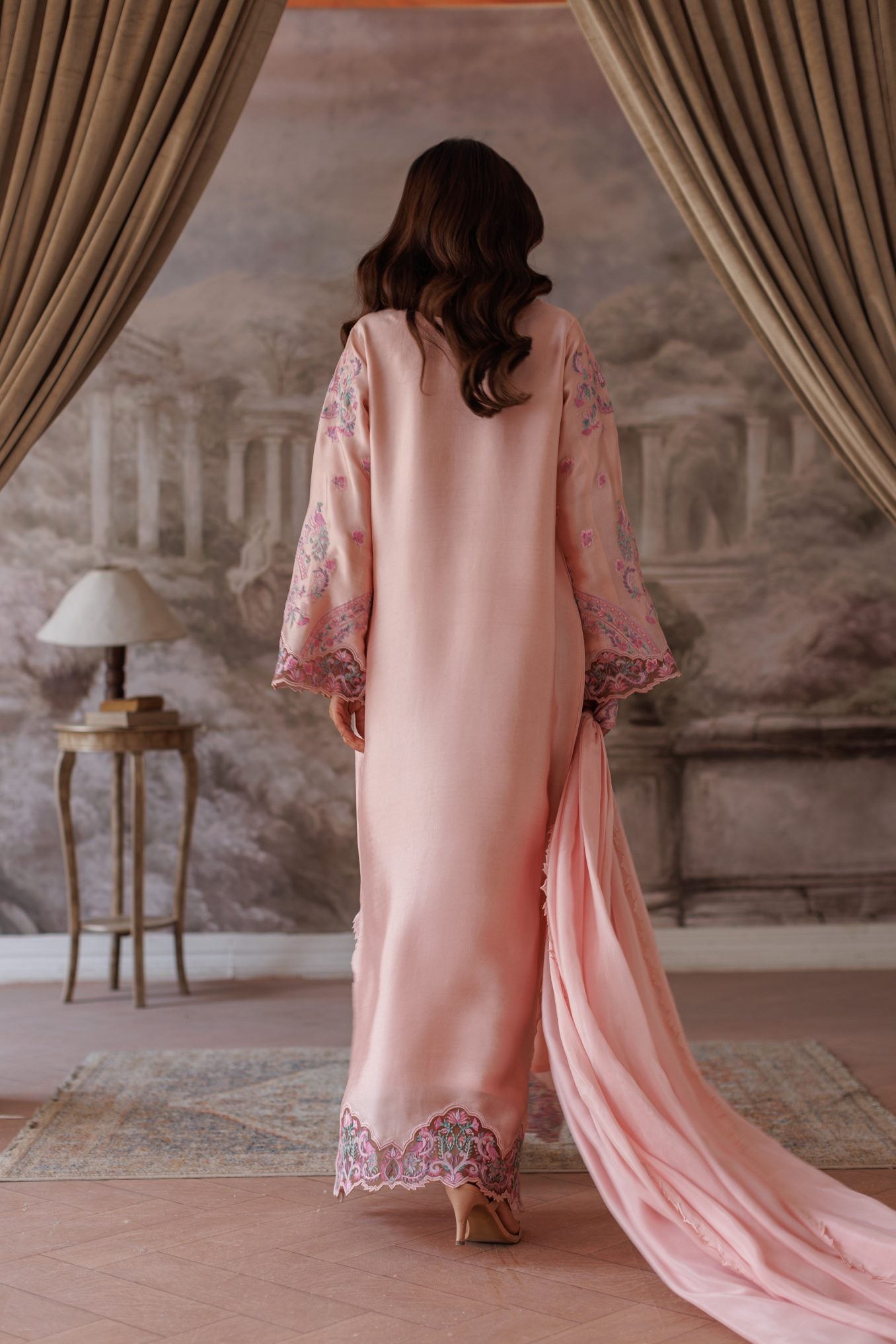 2-Piece Pink Kaftan Shisha Silk Embroidered