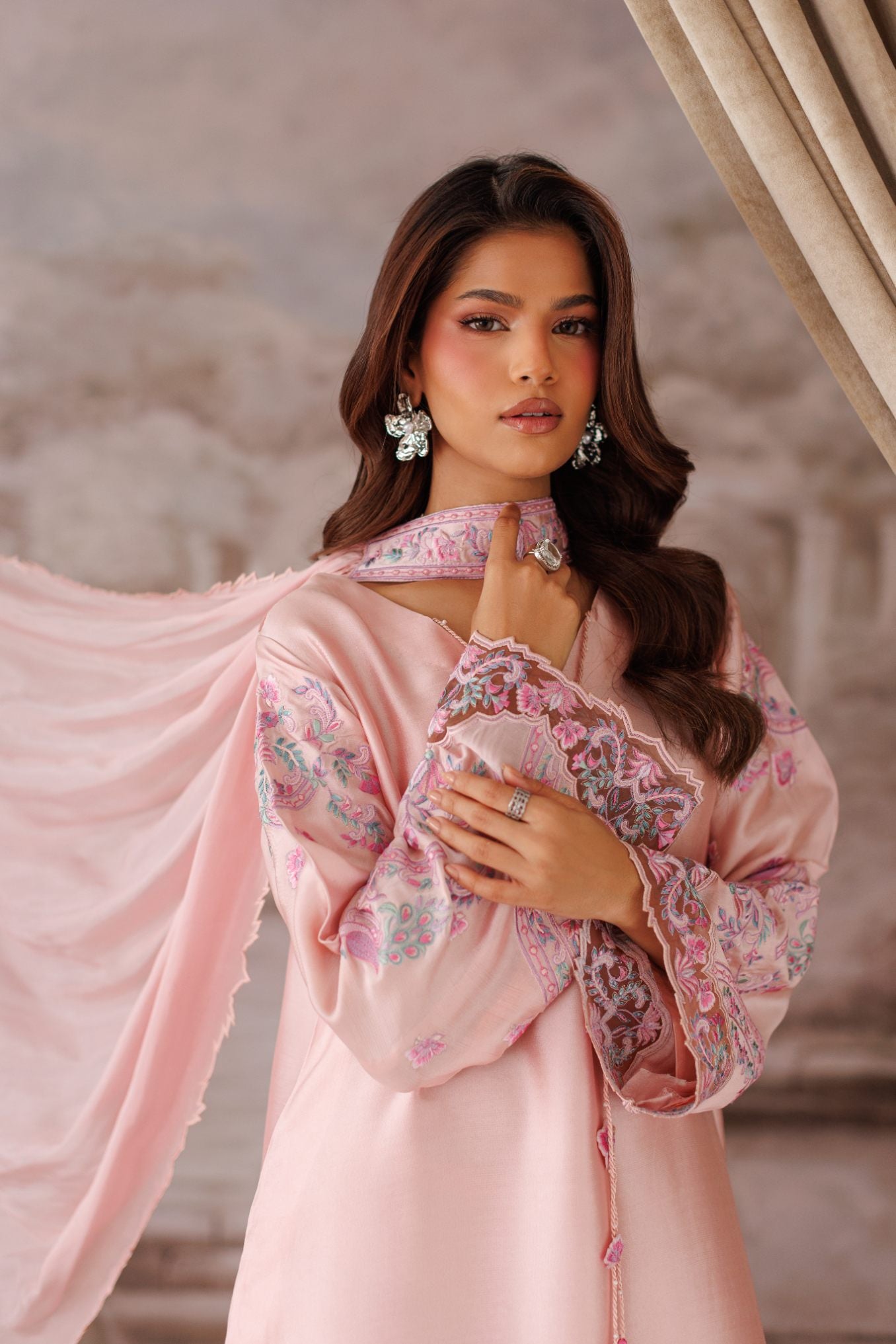 2-Piece Pink Kaftan Shisha Silk Embroidered