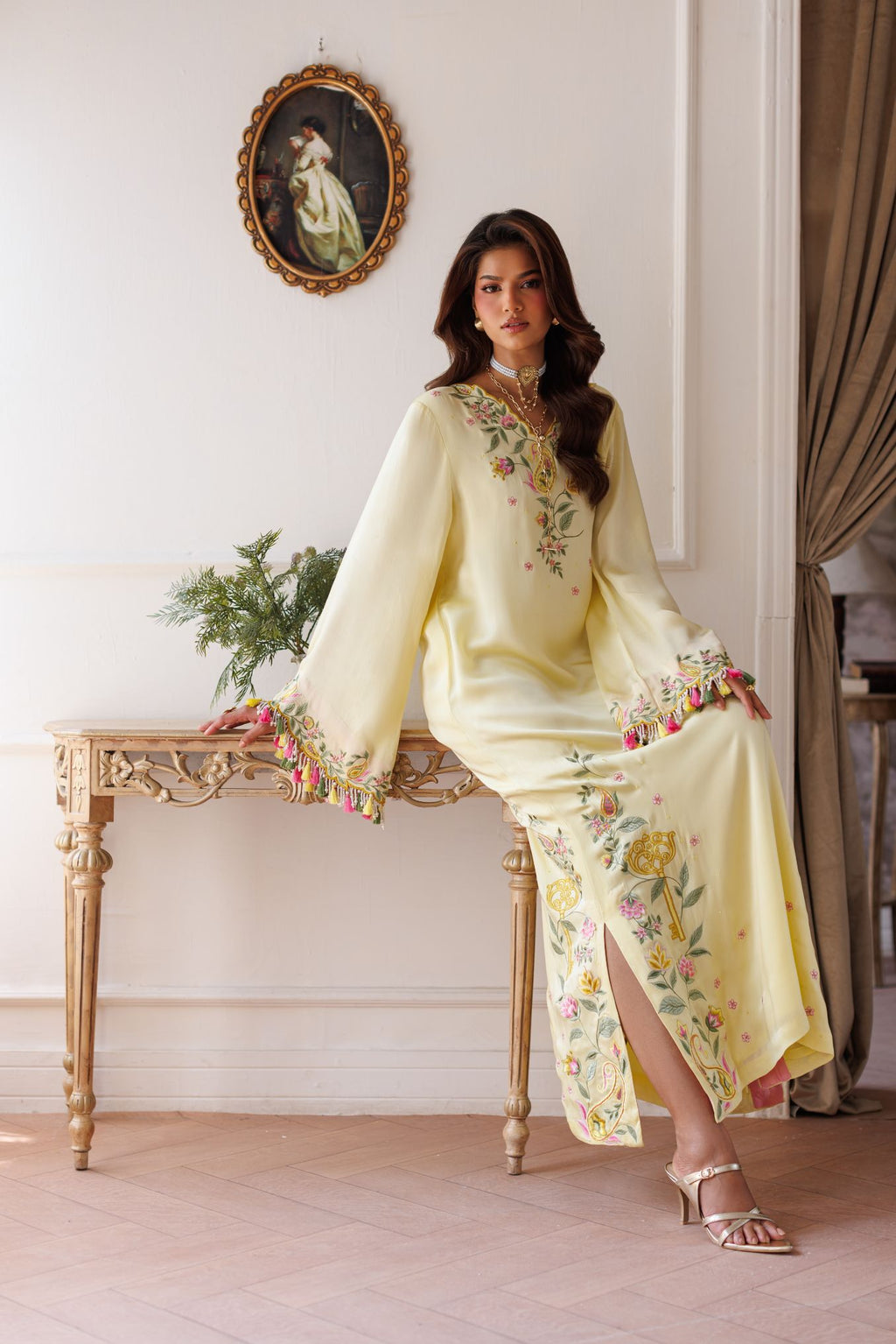 2-Piece Pastel Lemon Kaftan Shisha Silk Embroidered