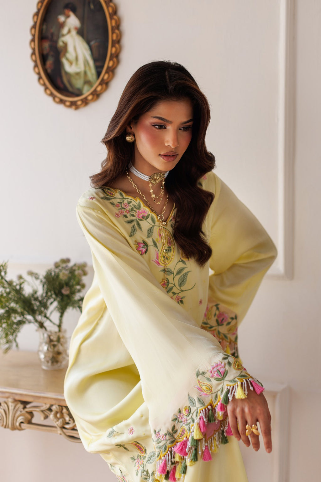 2-Piece Pastel Lemon Kaftan Shisha Silk Embroidered
