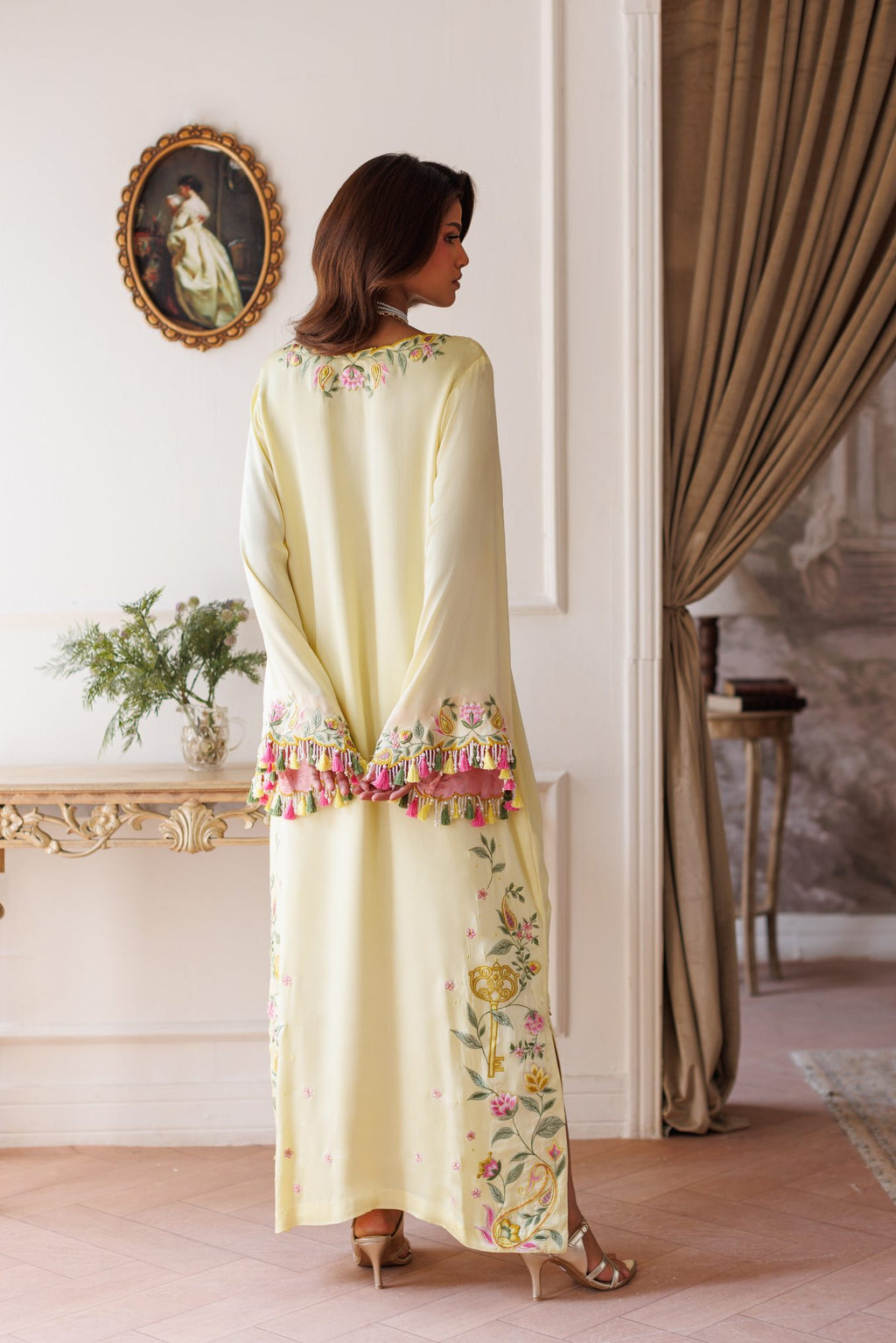 2-Piece Pastel Lemon Kaftan Shisha Silk Embroidered