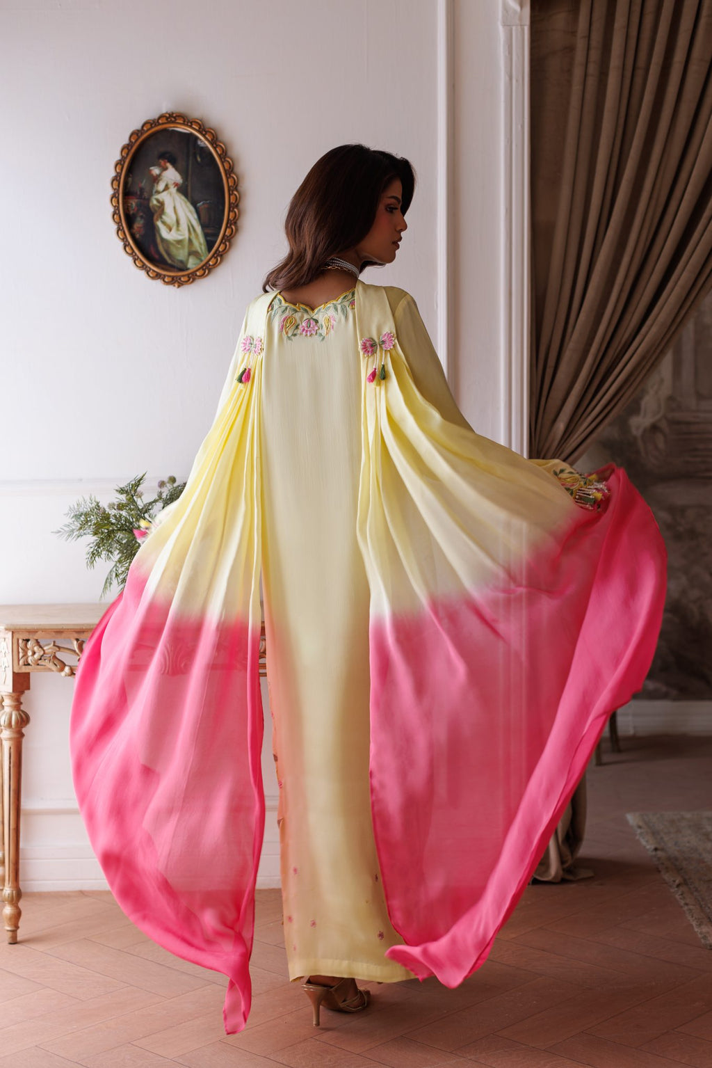 2-Piece Pastel Lemon Kaftan Shisha Silk Embroidered