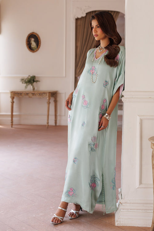 1-Piece Powder Blue Kaftan Shisha Silk Embroidered