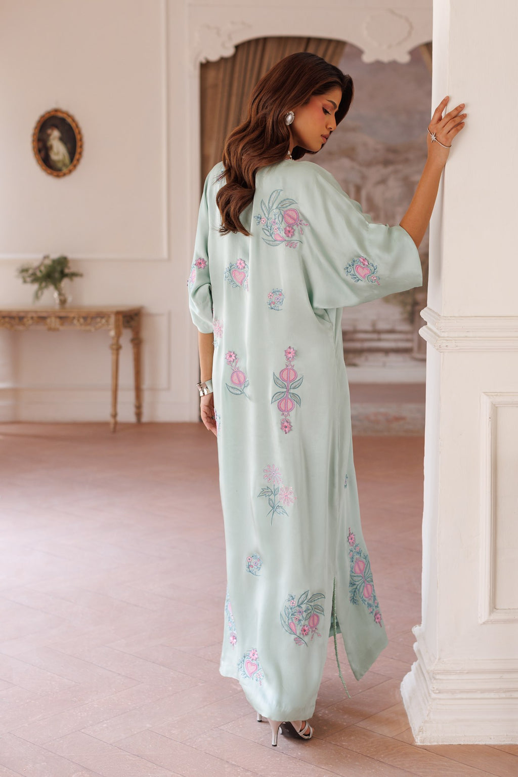 1-Piece Powder Blue Kaftan Shisha Silk Embroidered