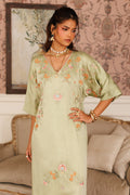 1-Piece Apple Green Kaftan Shisha Silk Embroidered