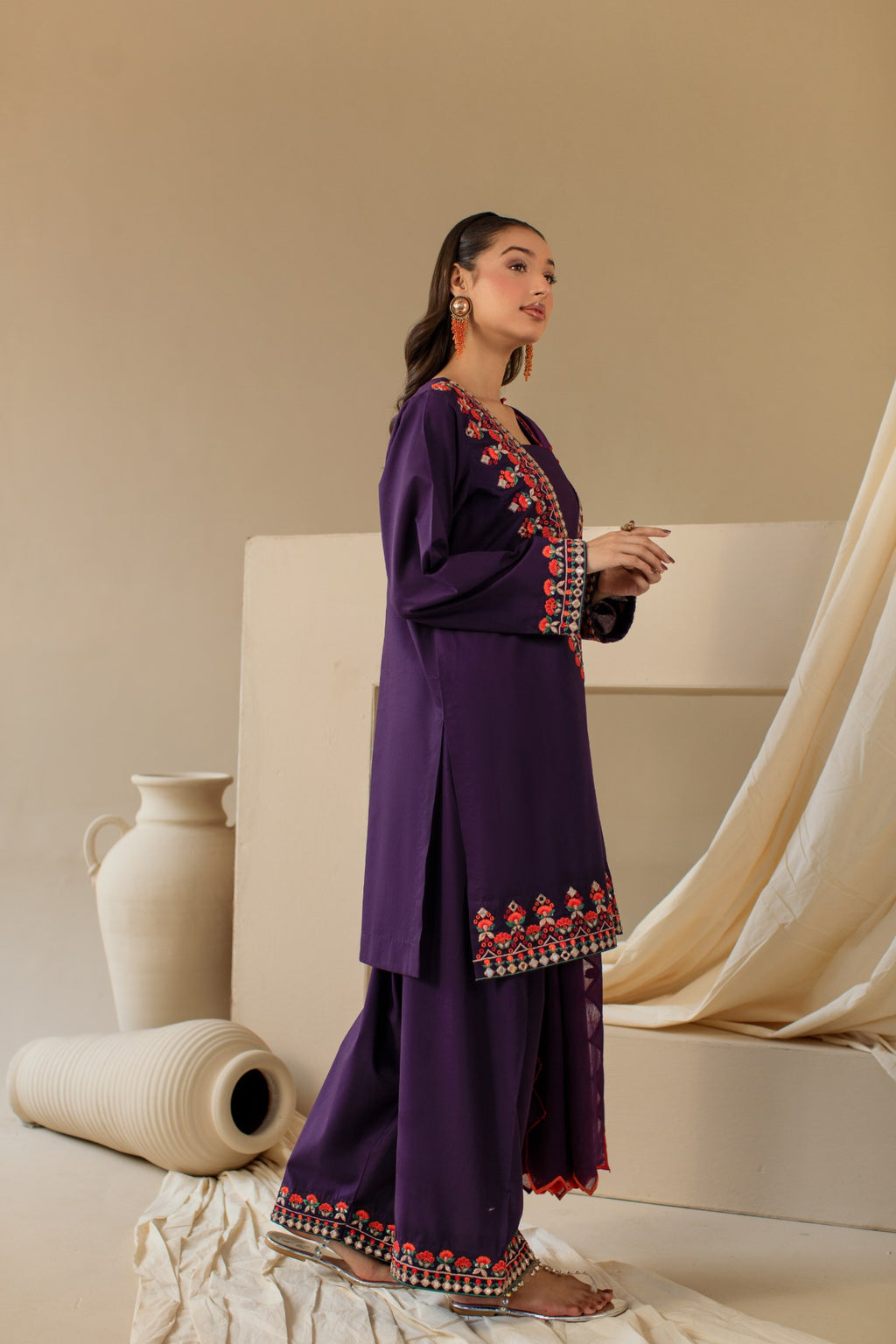 3-Piece Purple Embroidered Lawn
