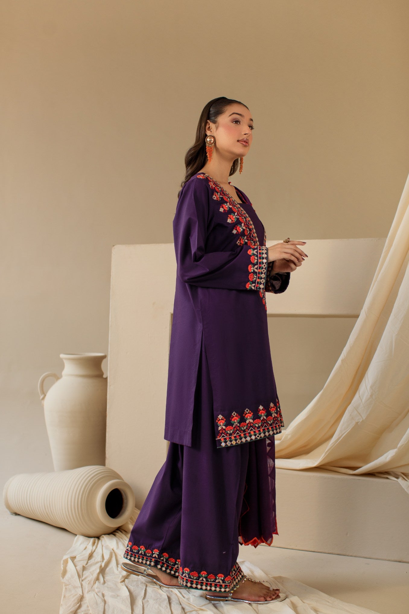 3-Piece Purple Embroidered Lawn