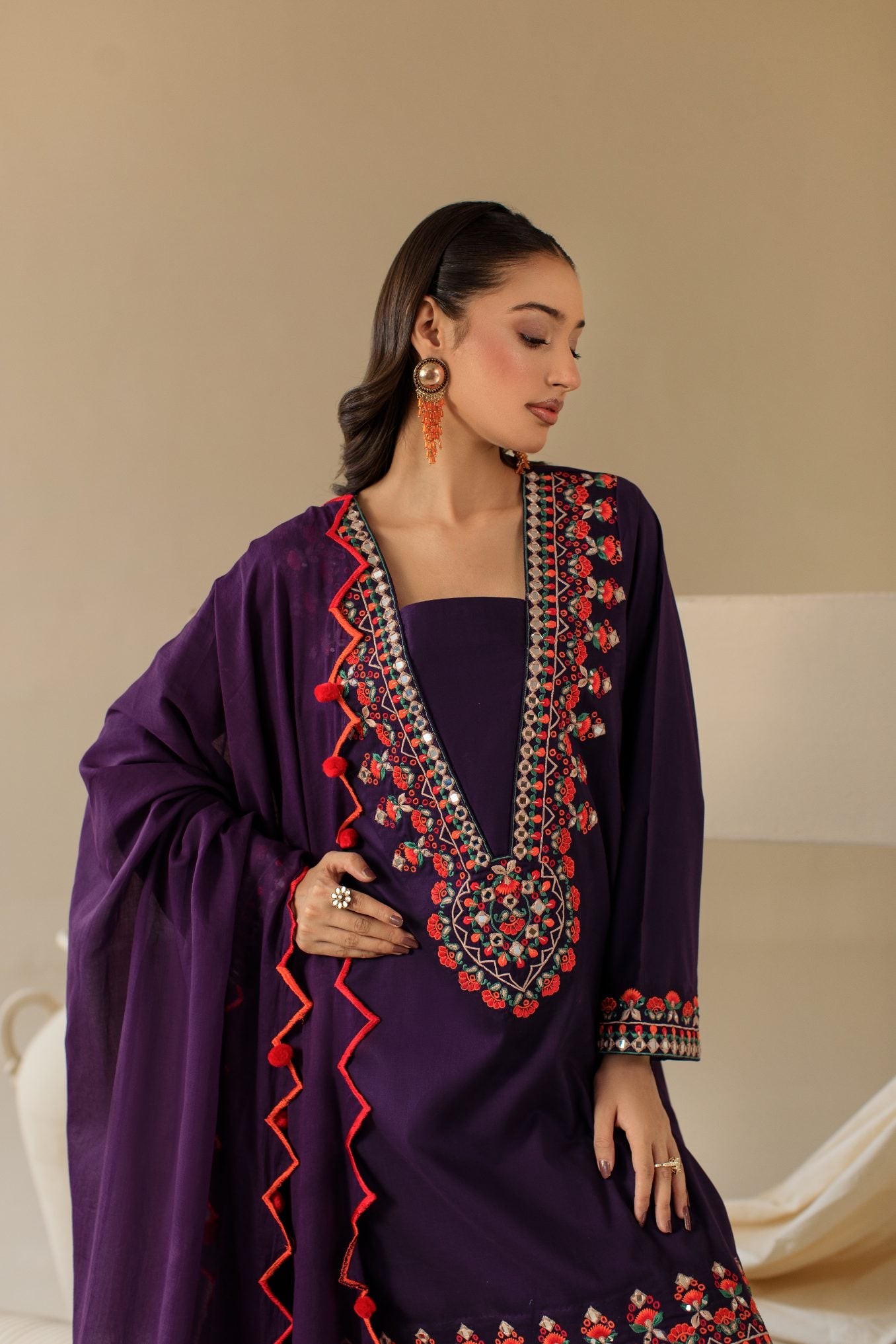 3-Piece Purple Embroidered Lawn