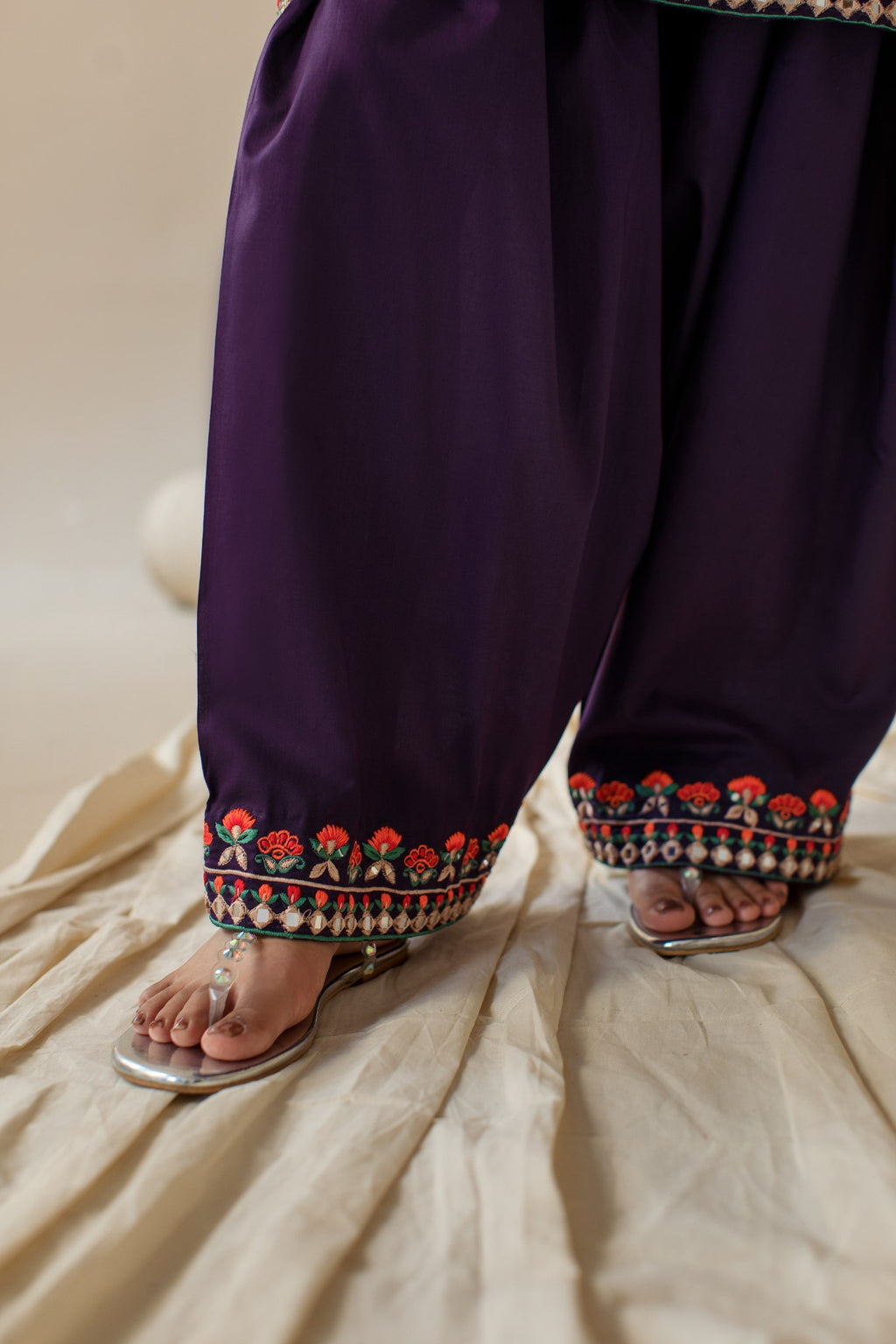 3-Piece Purple Embroidered Lawn