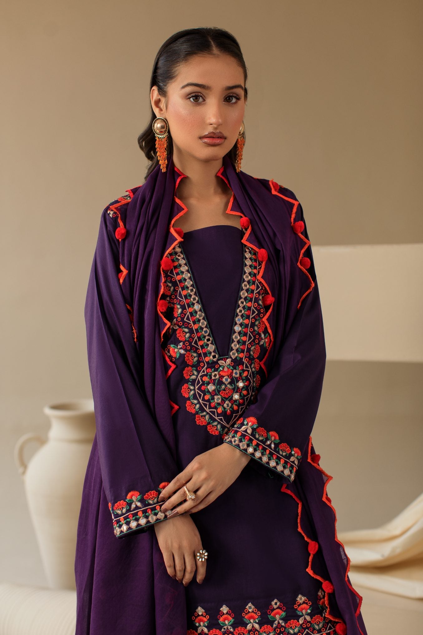 3-Piece Purple Embroidered Lawn