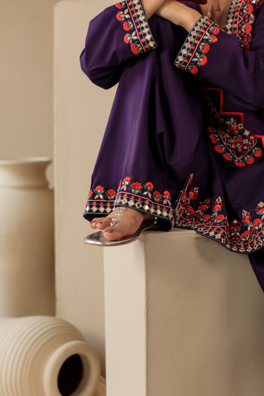 3-Piece Purple Embroidered Lawn
