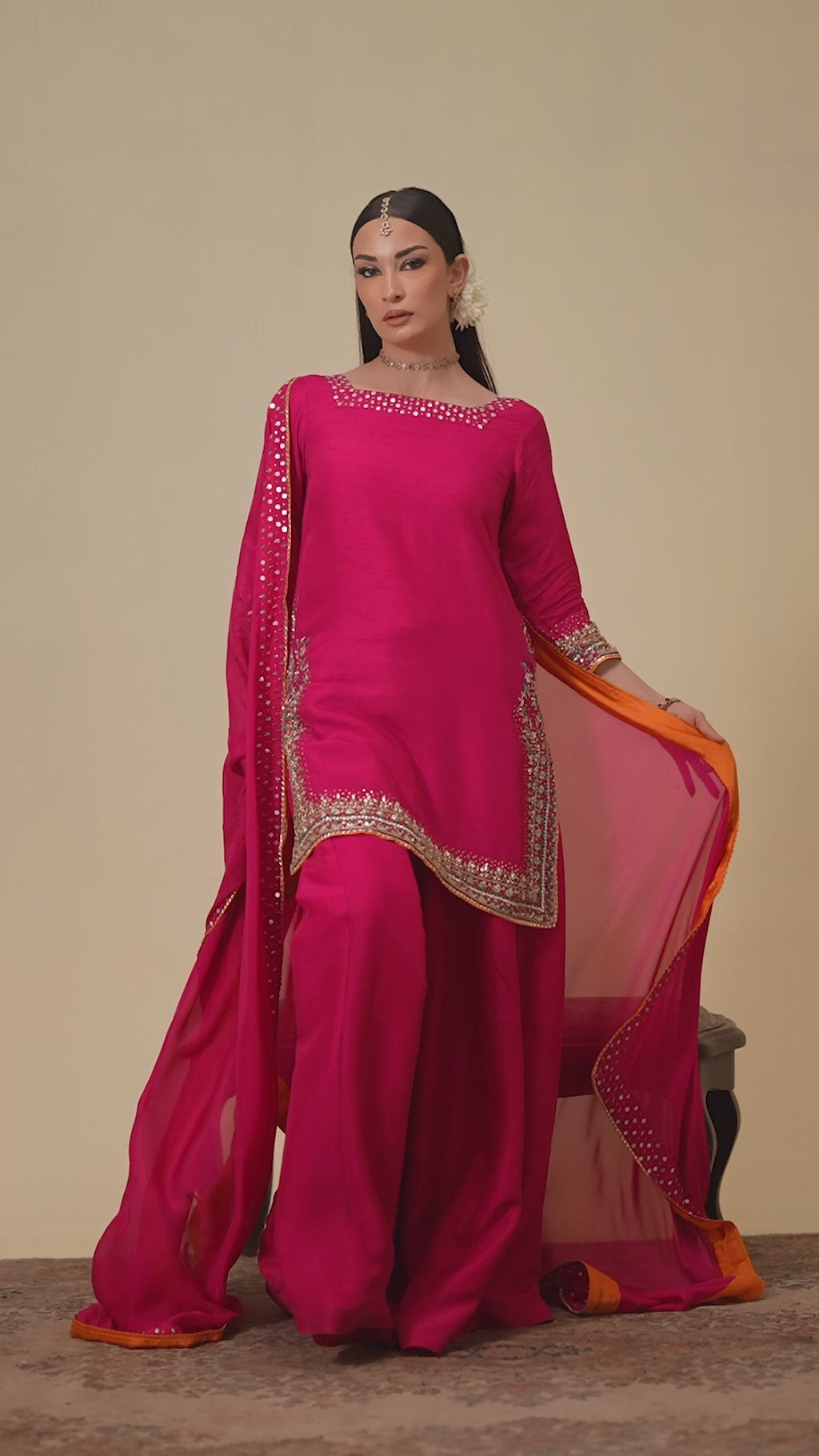 Hot Pink Raw Silk Embroidered 3-Piece Formal — THK Designer Collection