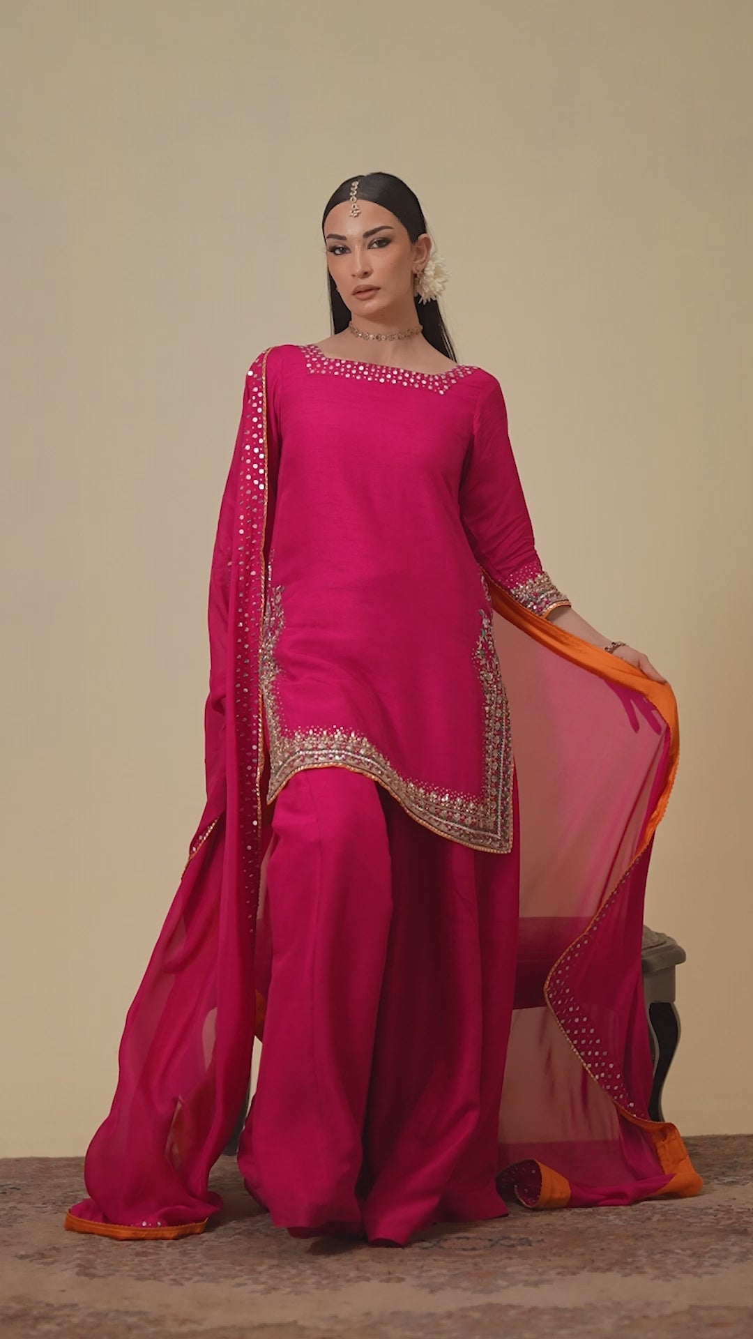 Hot Pink Raw Silk Embroidered 3-Piece Formal — THK Designer Collection