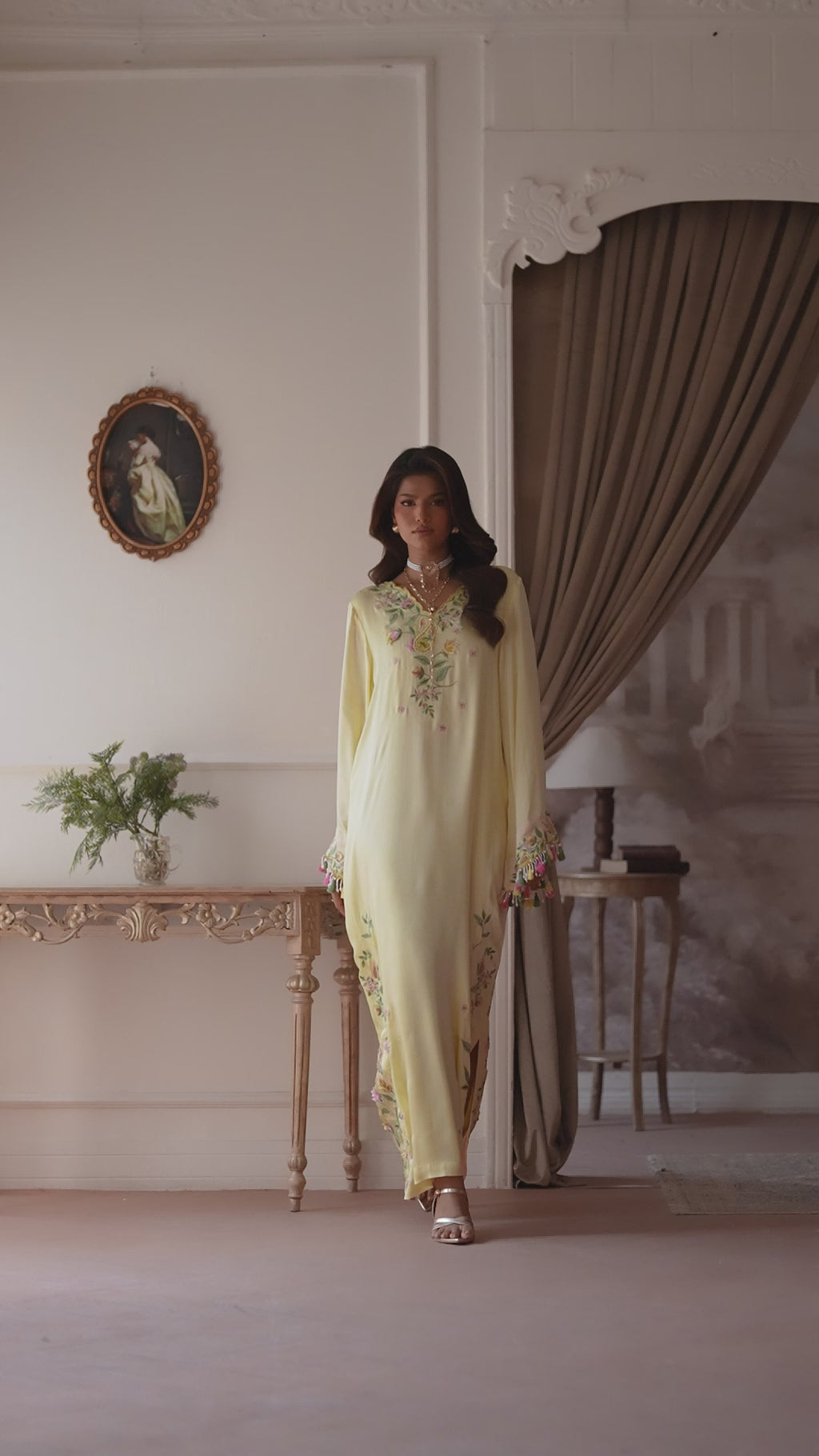 2-Piece Pastel Lemon Kaftan Shisha Silk Embroidered