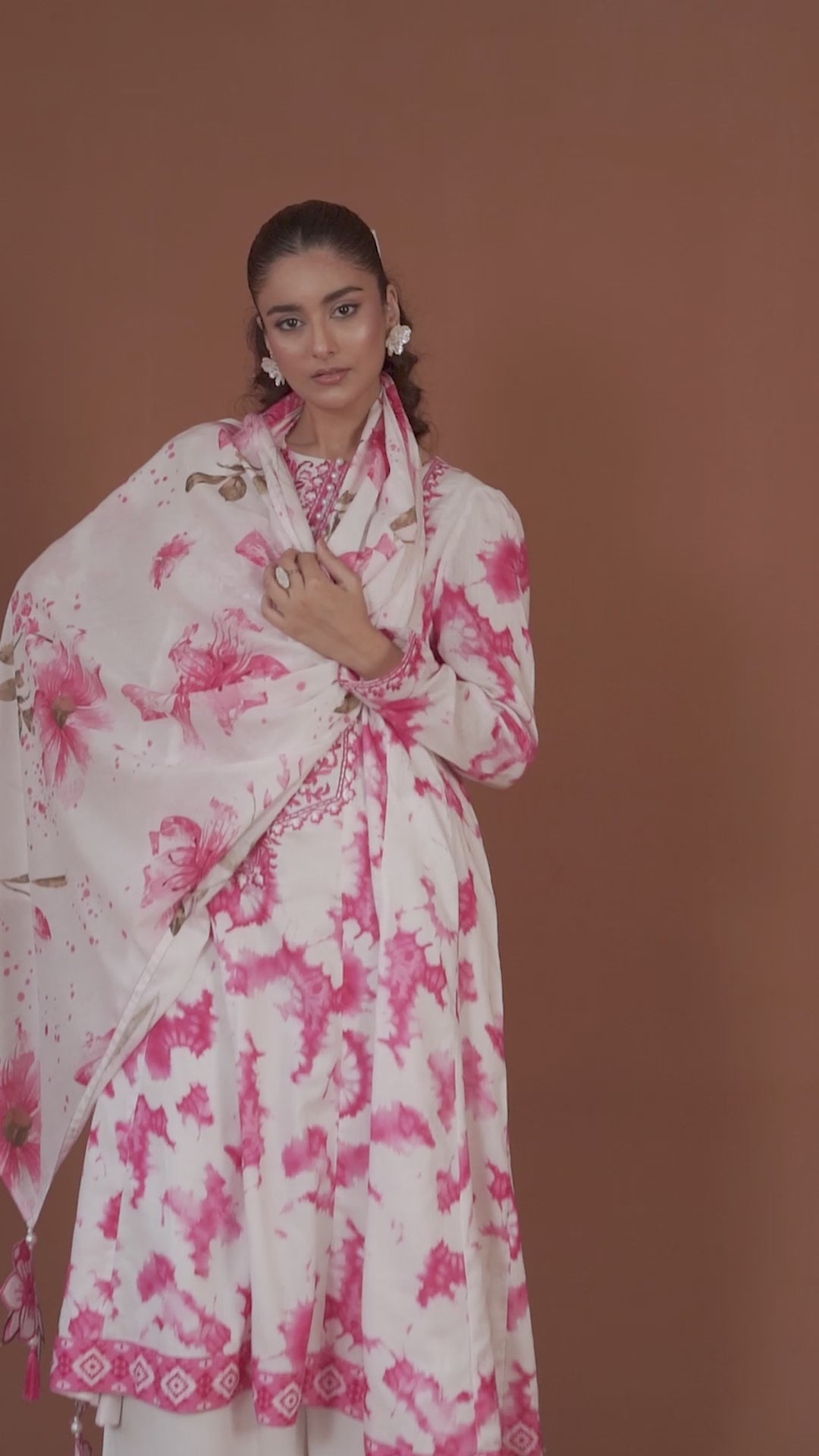 3-Piece Tie And Die Pink Printed Embroidered