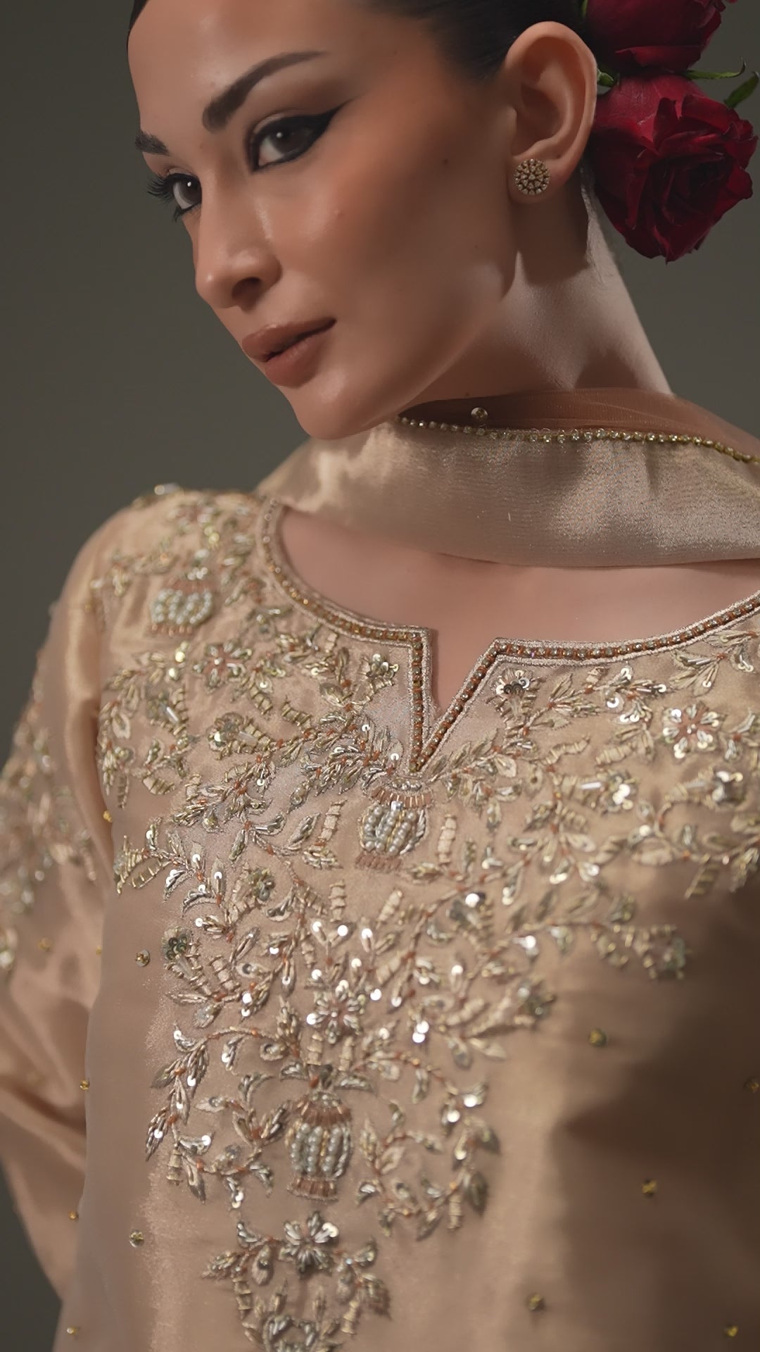 3-Piece Rose Gold Lama Tissue Embroidered
