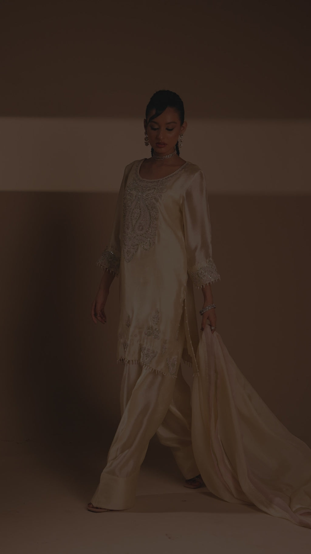 Cream Shisha Silk Embroidered 3-Piece Formal — THK Designer Collection