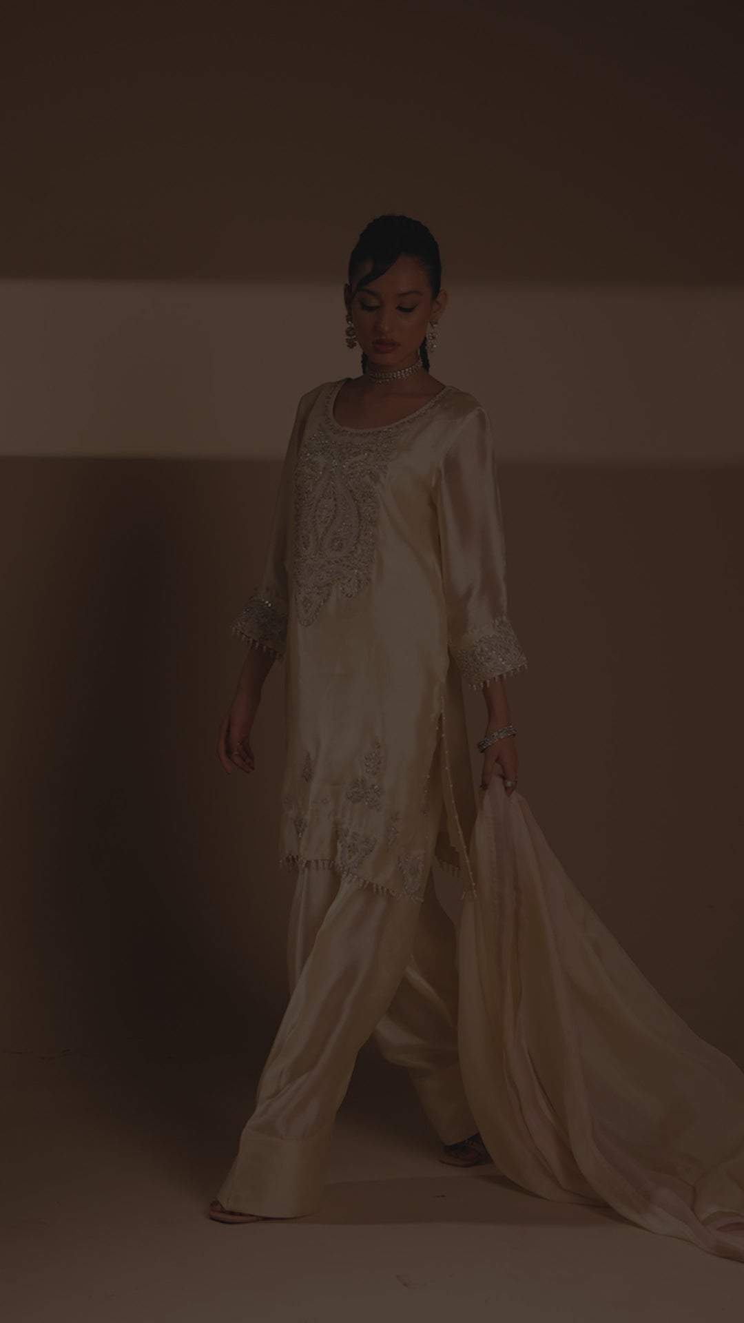 Cream Shisha Silk Embroidered 3-Piece Formal — THK Designer Collection