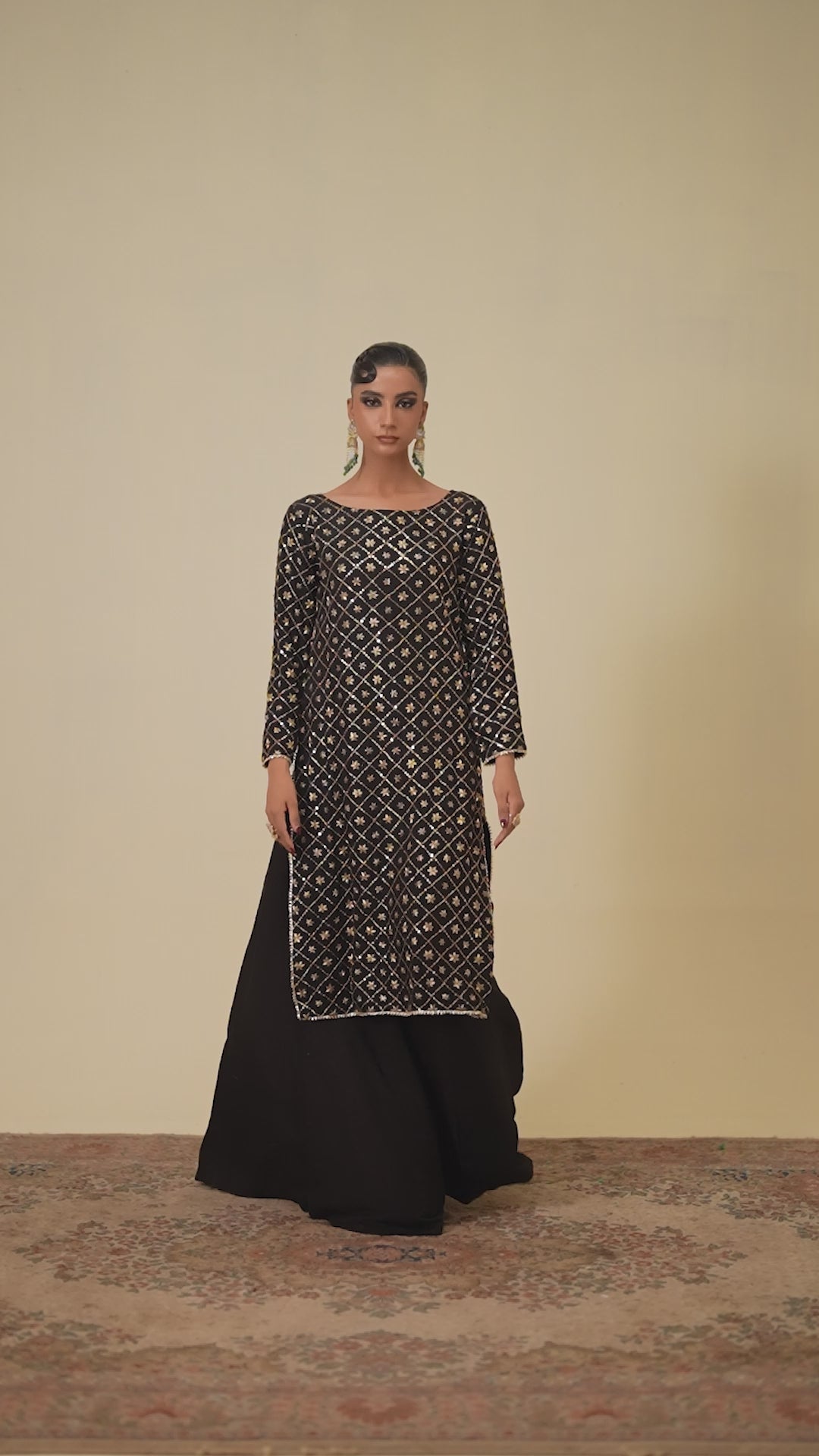 Black Raw Silk Hand-Embroidered 3-Piece Formal — THK Designer Collection
