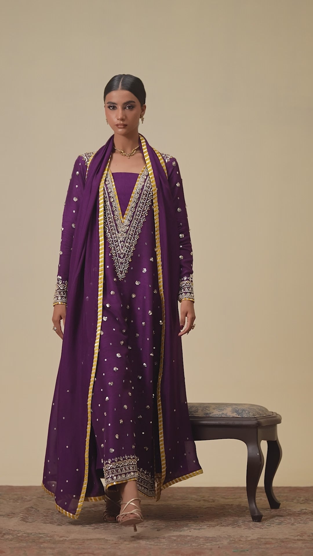 3-Piece Purple Raw Silk Embroidered