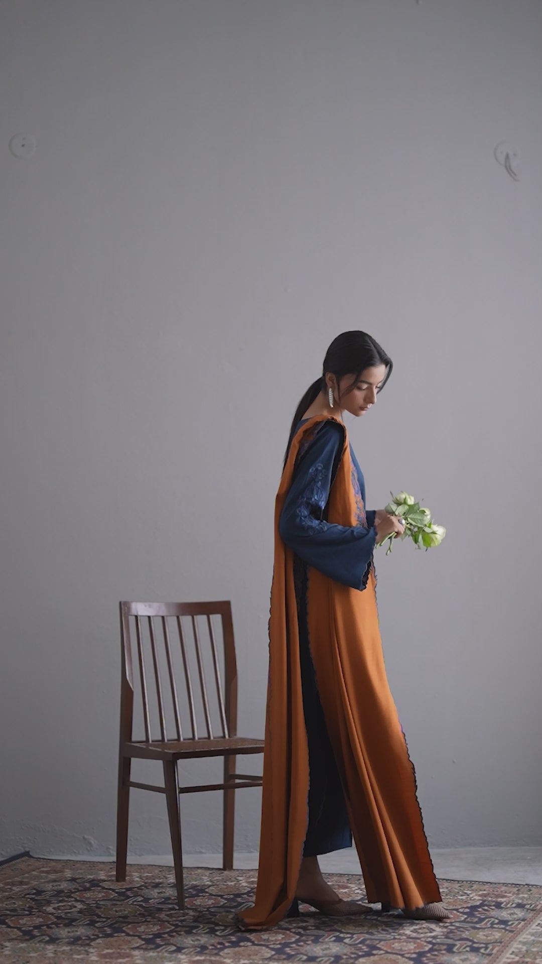 3-Piece Blue Woolina Embroidered