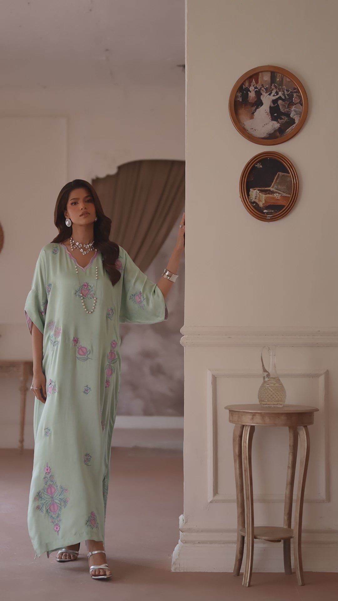 1-Piece Powder Blue Kaftan Shisha Silk Embroidered
