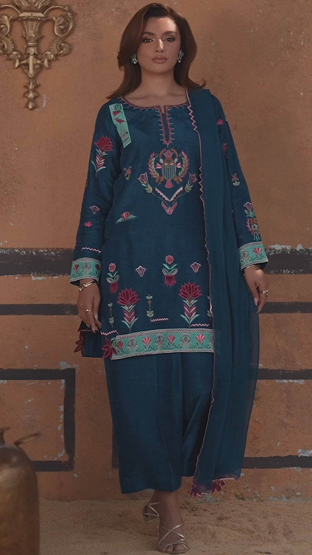 3-Piece Zinc Korean Raw Silk Embroidered