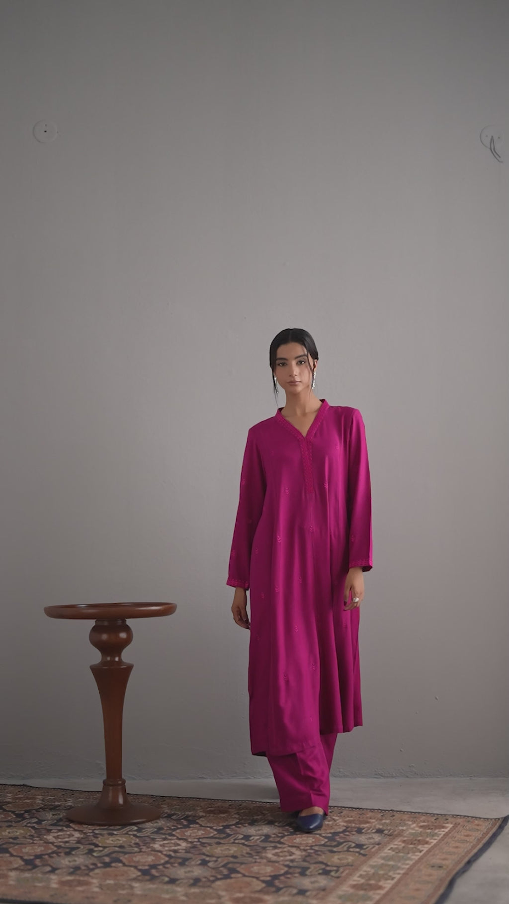 3-Piece Pink Woolina Embroidered