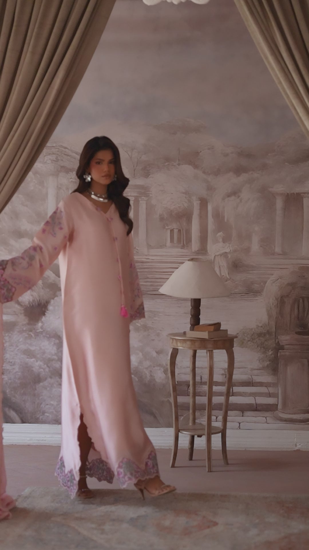 2-Piece Pink Kaftan Shisha Silk Embroidered